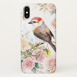 Schattige vogeltje en kleurrijke bloemen iPhone x hoesje