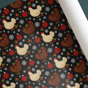 Schattige Volkskunst Rustieke Zwarte Kerst Cadeaupapier