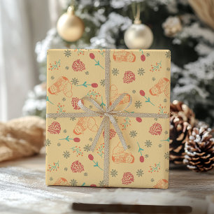 schattige vos - Bessen en Sneeuwvlokken– Retro Ker Cadeaupapier