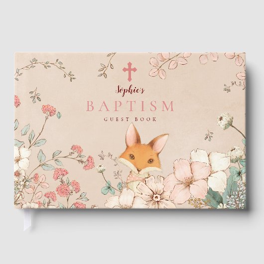 Schattige vos bloemen baby meisje doop Gastenboek (Voorkant)