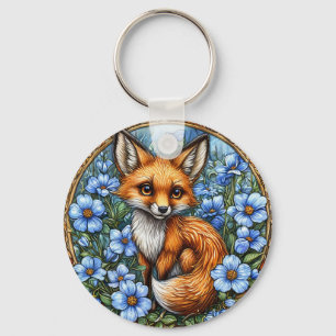 🦊 Schattige Vos Bloom Glow 💙 Levendig Blauw Bloe Sleutelhanger