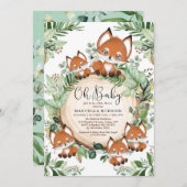 Schattige Vos Botanische Groene Neutrale Baby Show Kaart (Voorkant / Achterkant)