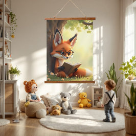 Schattige vos die een boek leest, kinderkamer  hangend wandkleed