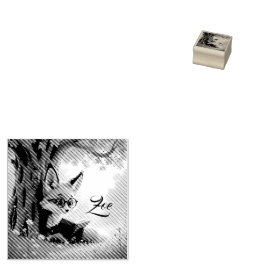 Schattige vos die een boek leest, op maat gemaakt  	rubberstempel
