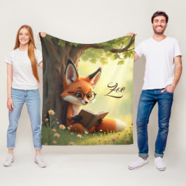 Schattige vos die een boek leest, op maat gemaakte fleece deken