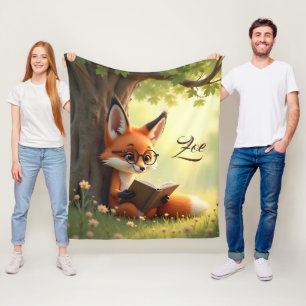 Schattige vos die een boek leest, op maat gemaakte fleece deken
