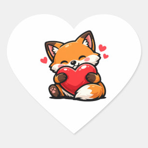 Schattige Vos die Hart Knuffelt – Kawaii Liefdesdi Sticker