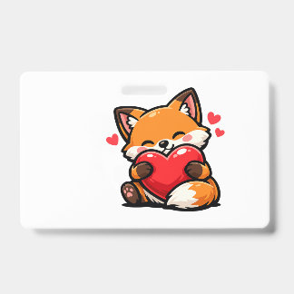 Schattige Vos Die Hart Omhelst – Kawaii Liefdesdie Badge