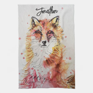 Schattige Vos Dier Aquarel Pastel Kleuren Theedoek