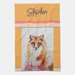 Schattige Vos Dier Aquarel Pastelkleuren Theedoek