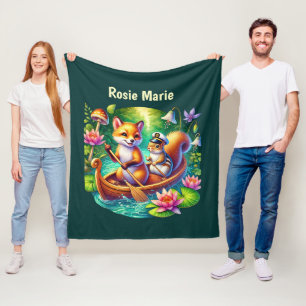 Schattige vos eekhoorn liefhebbers voeg naam toe fleece deken