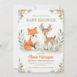 Schattige Vos, Hert en Konijn Baby Shower Kaart
