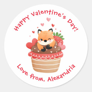 Schattige vos in cupcake aangepaste Valentijnsdag Ronde Sticker