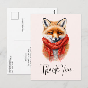 Schattige Vos in een Rode Sjaal Herfst Afbeelding Briefkaart