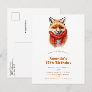 Schattige vos in een rode sjaal Herfst afbeelding Uitnodiging Briefkaart