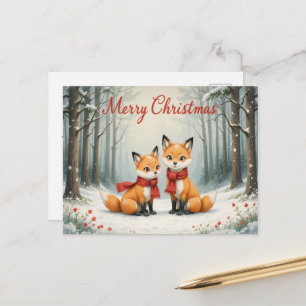 Schattige Vos Kerstmis Besneeuwde Bossen en Rode S Briefkaart