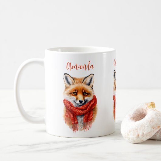 Schattige vos met een rode sjaal herfst afbeelding koffiemok (Met donut)