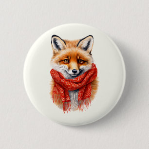 Schattige vos met een rode sjaal herfst afbeelding ronde button 5,7 cm