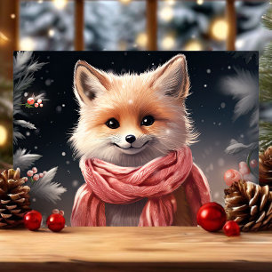 Schattige Vos met Sjaal Kerstmis Feestdagen Kaart