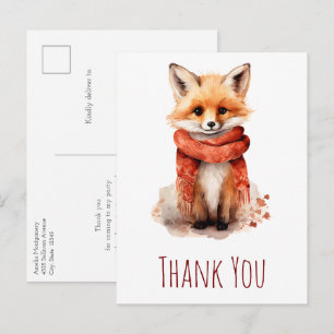 Schattige vos puppy in een rode sjaal Dank je wel Briefkaart