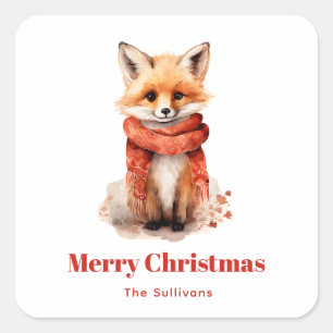 Schattige vos puppy in een rode sjaal Kerstmis Vierkante Sticker