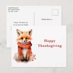 Schattige vos puppy in een rode sjaal Thanksgiving Feestdagenkaart