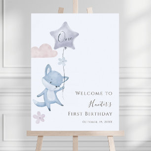 Schattige Vos Vliegende Ballon Eerste Verjaardag W Poster