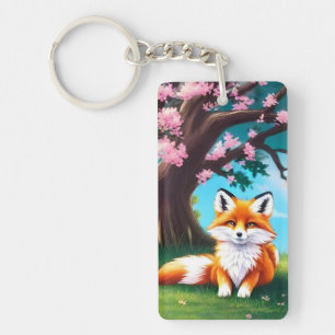 Schattige vos zit onder de boom sleutelhanger