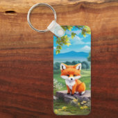Schattige vos zit onder de boom sleutelhanger (Voorkant)