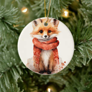 Schattige vosjong in een rode sjaal keramisch ornament