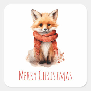 Schattige vosjongen in een rode sjaal Kerstmis Vierkante Sticker
