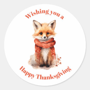 Schattige vosjongen in een rode sjaal Thanksgiving Ronde Sticker