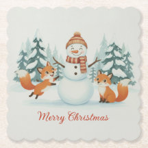 Schattige Vossen en Sneeuwman Prettig Kerstfeest