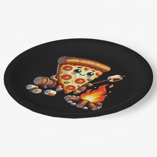 Schattige vreugdevuur pizzafeest papieren bordje (Gekanteld)