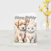 Schattige vrienden voor altijd | Gelukkige verjaar Kaart (Gele Bloem)