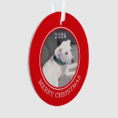 Schattige Vrolijk Kerstfeest Witte Hond Foto Rood  Ornament (voorkant)