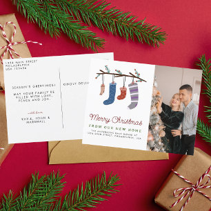 Schattige Vrolijk Kerstkousen Nieuw Huis Verhuizen Aankondigingskaart