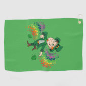 Schattige vrolijk lachende dansende kabouter, een golfhanddoek (Horizontaal)