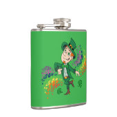 Schattige vrolijk lachende dansende kabouter, een  heupfles (Rechts)