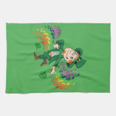 Schattige vrolijk lachende dansende kabouter, een  theedoek (Horizontaal)