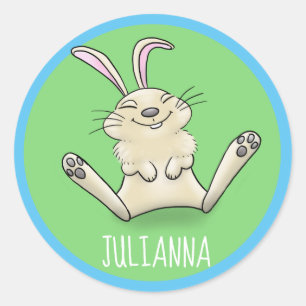 Schattige vrolijke glimlachende baby konijnenkonij ronde sticker