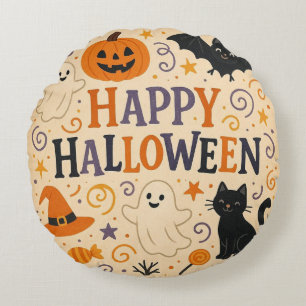 , schattige vrolijke Halloween vleermuis, spook, p Rond Kussen