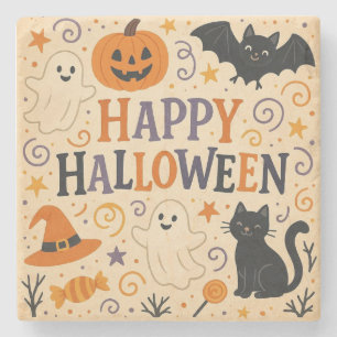 , schattige vrolijke Halloween vleermuis, spook, p Stenen Onderzetter