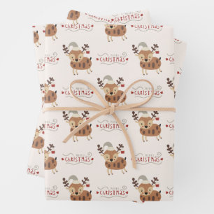Schattige vrolijke kerst baby rendier  inpakpapier vel