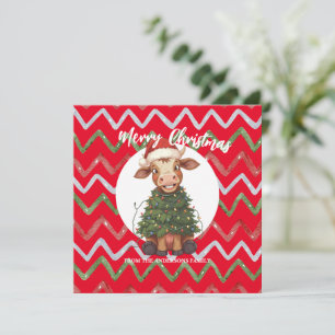 Schattige vrolijke Koe Kerstboom kalf os Kerstmis Feestdagenkaart