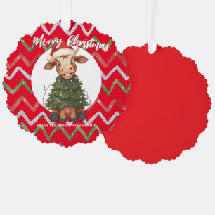 Schattige vrolijke Koe Kerstboom kalf os Kerstmis Ornament Kaart