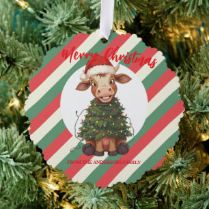 Schattige vrolijke Koe Kerstboom kalf os Xmas geru Ornament Kaart