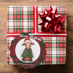 Schattige vrolijke Koe Kerstboom kalf os Xmas geru Ornament Kaart
