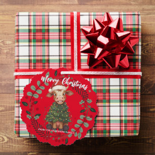 Schattige vrolijke Koe Kerstboom kalf os Xmas patr Ornament Kaart