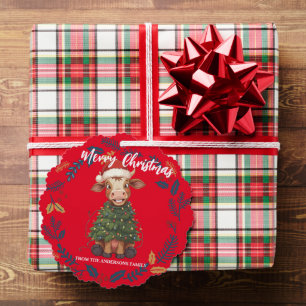 Schattige vrolijke Koe Kerstboom kalf os Xmas patr Ornament Kaart